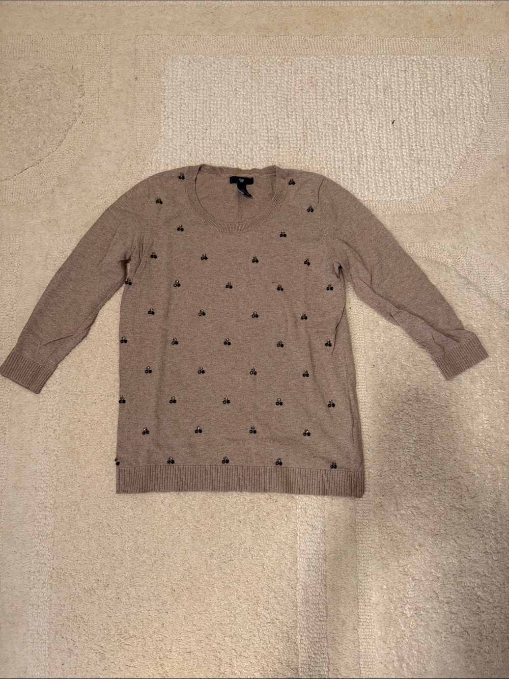 GAP Taupe/Brown Crewneck Sweater with Bead Accents